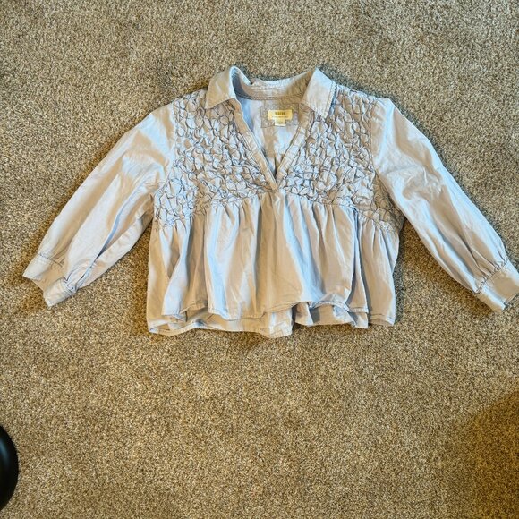 Maeve 3/4 sleeve collared shirt flowy loose light blue size large - Picture 5 of 8